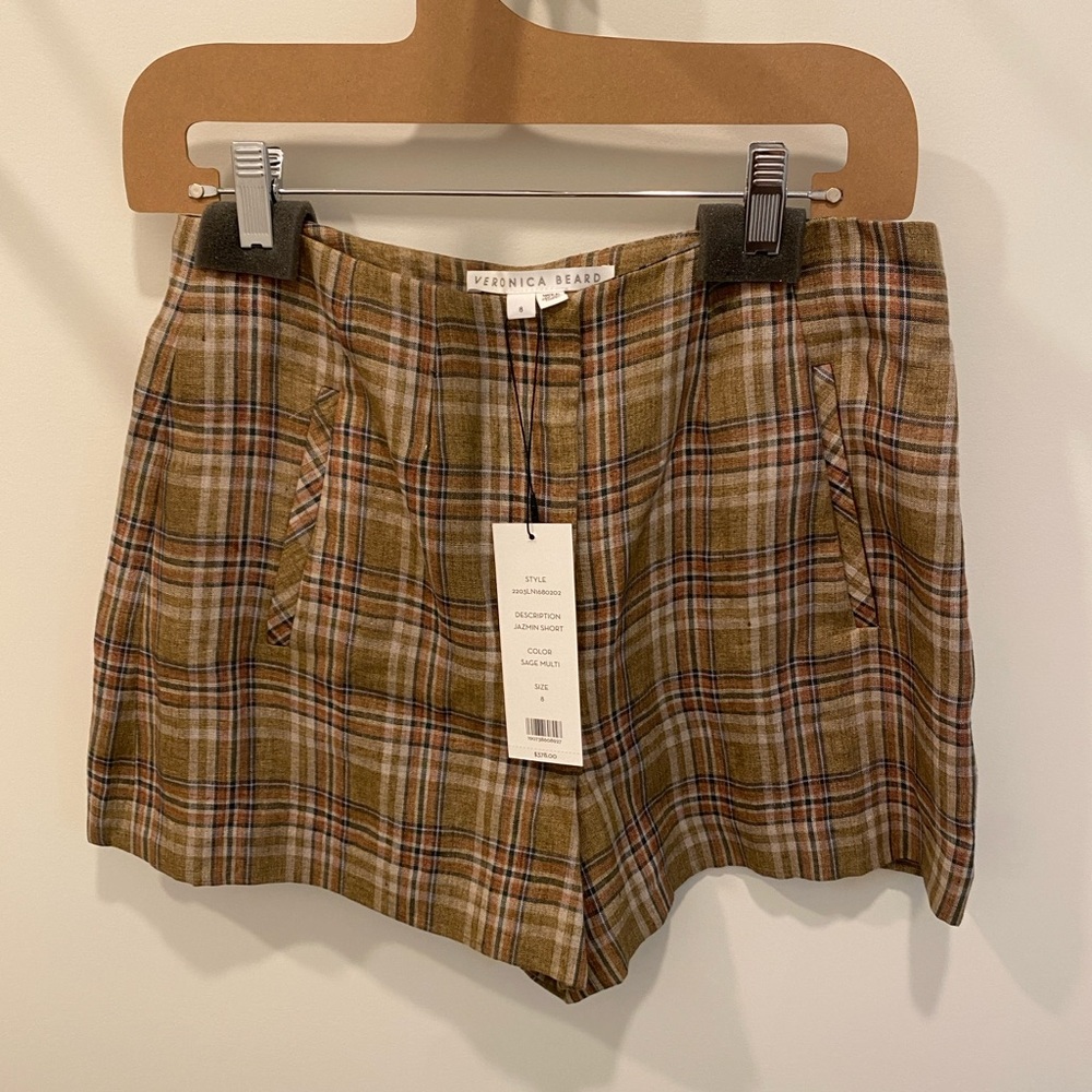Veronica Beard Tan Plaid Women's Shorts